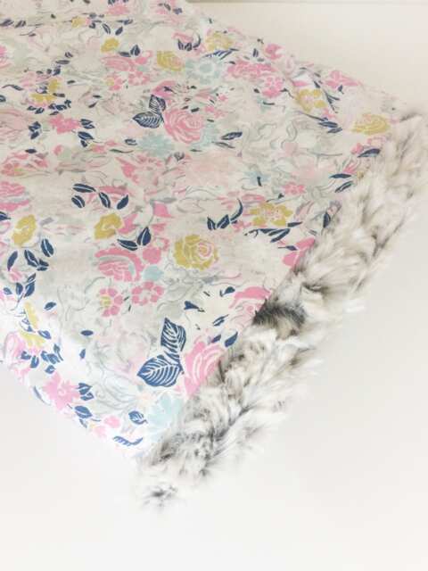 Floral Minky Baby Blanket Gray, Pink, & Furry - image 1