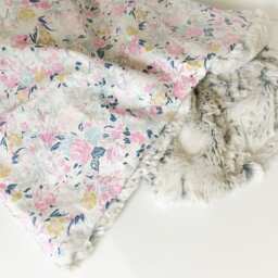 Floral Minky Baby Blanket Gray, Pink, & Furry - thumbnail 3