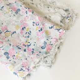Floral Minky Baby Blanket Gray, Pink, & Furry - thumbnail 2