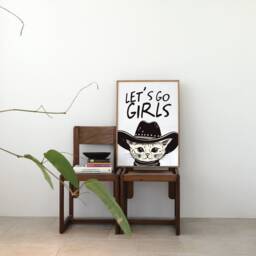 Let's Go Girls Cowgirl Cat Print - Hat, Western The Old West Cowboy Howdy Rodeo, Funky Trendy Cool Wall Art Poster, Retro 90S - thumbnail 3