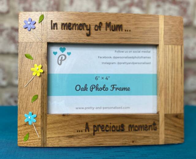 "In Memory Of Solid Oak Photo Frame - Memorial, Loss Hand Engraved Personalised Wooden Picture 6x4"" Or 7x5" - image 1