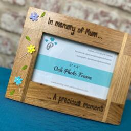 "In Memory Of Solid Oak Photo Frame - Memorial, Loss Hand Engraved Personalised Wooden Picture 6x4"" Or 7x5" - thumbnail 3
