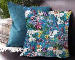 Bright Floral Velvet Cushion Cover, Luxury Sofa Cushion, Scatter Botanical Throw Colourful Garden