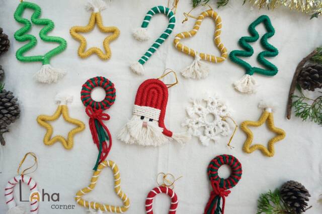 Handmade Cotton Cord Christmas Ornaments Santa, Tree, Wreath, Bell - image 1