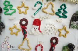 Handmade Cotton Cord Christmas Ornaments Santa, Tree, Wreath, Bell