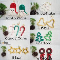 Handmade Cotton Cord Christmas Ornaments Santa, Tree, Wreath, Bell - thumbnail 2