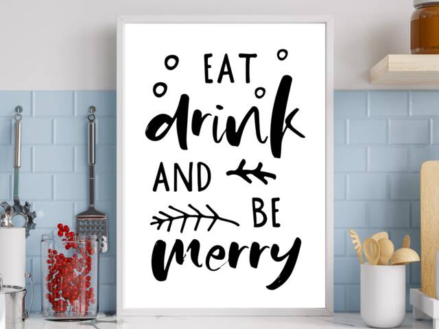 Eat Drink Be Merry Festive Fall Holidays - Wall Print Gift Bespoke Poster A5 A4 A3 Framed - image 1