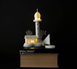 Lighthouse Paper Diorama With Led Light Miniature Art