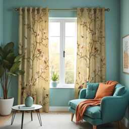 Golden Chinoiserie Curtains With Birds & Magnolia Flowers, Elegant Botanical Drapes, Made To Measure Window Panels, Rod Pocket - thumbnail 2
