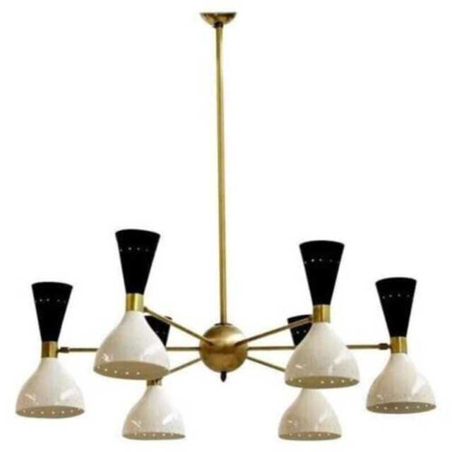 6-Light Brass Sputnik Chandelier, Mid-Century Modern Black White Pendant Fixture - image 1