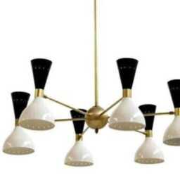 6-Light Brass Sputnik Chandelier, Mid-Century Modern Black White Pendant Fixture - thumbnail 3