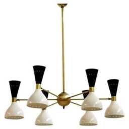 6-Light Brass Sputnik Chandelier, Mid-Century Modern Black White Pendant Fixture - thumbnail 1