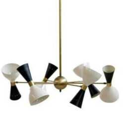 6-Light Brass Sputnik Chandelier, Mid-Century Modern Black White Pendant Fixture - thumbnail 2