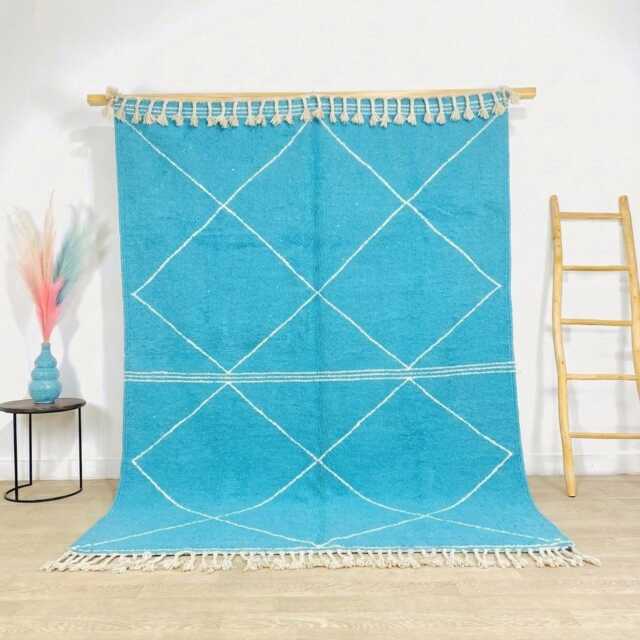 Sky Blue & Cream Diamond Grid Moroccan Kilim - Handmade Flatweave Wool Rug Bright Large Area Custom - image 1