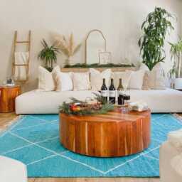 Sky Blue & Cream Diamond Grid Moroccan Kilim - Handmade Flatweave Wool Rug Bright Large Area Custom - thumbnail 3