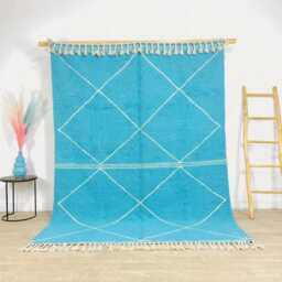 Sky Blue & Cream Diamond Grid Moroccan Kilim - Handmade Flatweave Wool Rug Bright Large Area Custom