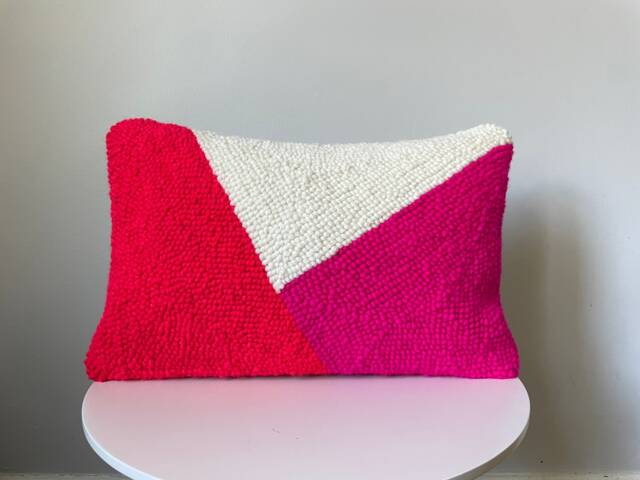 Rectangle Punch Needle Pillow Cover - Geometric - Color Block Modern Throw - image 1