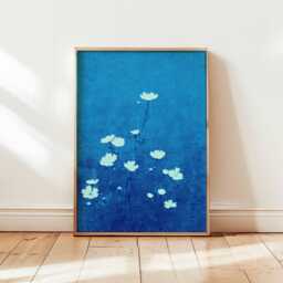 Blue Floral Wall Art, Minimalist Wildflower Poster, Indigo Botanical Print, Modern Zen Nature Decor, Unframed Abstract Artwork - thumbnail 1