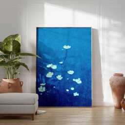 Blue Floral Wall Art, Minimalist Wildflower Poster, Indigo Botanical Print, Modern Zen Nature Decor, Unframed Abstract Artwork - thumbnail 2