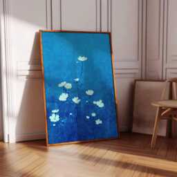 Blue Floral Wall Art, Minimalist Wildflower Poster, Indigo Botanical Print, Modern Zen Nature Decor, Unframed Abstract Artwork - thumbnail 3