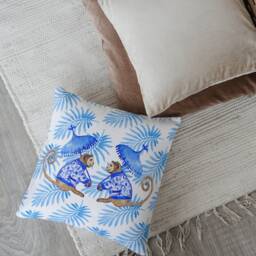 Outdoor Pillows - Weatherproof Garden Cushions Borneo Chinoiserie Monkey Palm Blue Tropical Maximalist Style Asian Jungle Decor - thumbnail 3