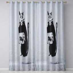 Black Rat Holding Sign Minimal Urban Stencil Bold Striking Artwork For Home Decor Readymade Eyelet Ring Top Thermal 100% Blackout Curtains - thumbnail 3