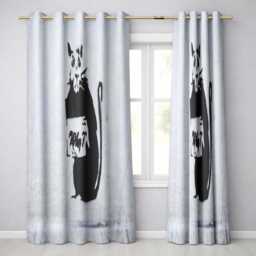 Black Rat Holding Sign Minimal Urban Stencil Bold Striking Artwork For Home Decor Readymade Eyelet Ring Top Thermal 100% Blackout Curtains
