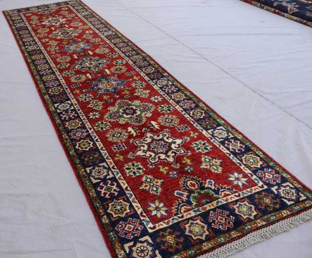 10 Ft Runner Rug Afghan Hand Knotted Veg Dye Wool Rug, Geometric Bidjar Rug, Oriental Tribal Hallway Runner, Kitchen - image 1