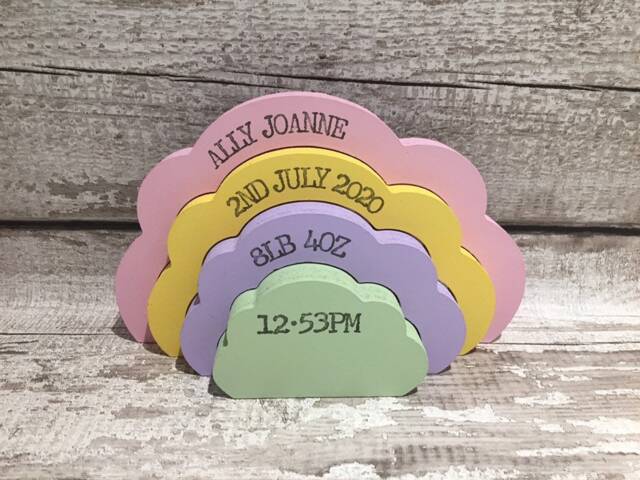Personalised Wooden Stacking Clouds - Decorative Keepsake Nursery/Child Bedroom Decoration New Baby Gift - image 1