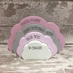 Personalised Wooden Stacking Clouds - Decorative Keepsake Nursery/Child Bedroom Decoration New Baby Gift - thumbnail 2