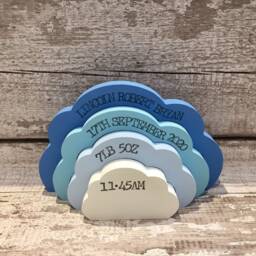 Personalised Wooden Stacking Clouds - Decorative Keepsake Nursery/Child Bedroom Decoration New Baby Gift - thumbnail 3