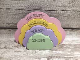 Personalised Wooden Stacking Clouds - Decorative Keepsake Nursery/Child Bedroom Decoration New Baby Gift - thumbnail 1
