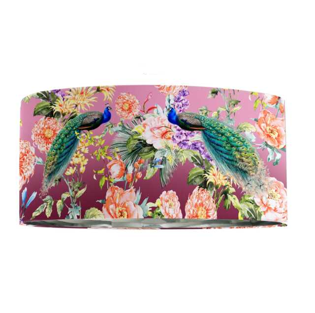 Peacock Paradise Velvet Lampshade With Silver Lining - Floral Ceiling Or Lamp Shade - image 1