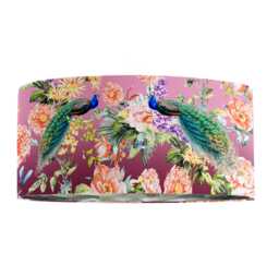 Peacock Paradise Velvet Lampshade With Silver Lining - Floral Ceiling Or Lamp Shade