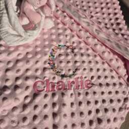 Personalized Embroidered Minky Baby Blanket Custom Name Swaddle - thumbnail 2