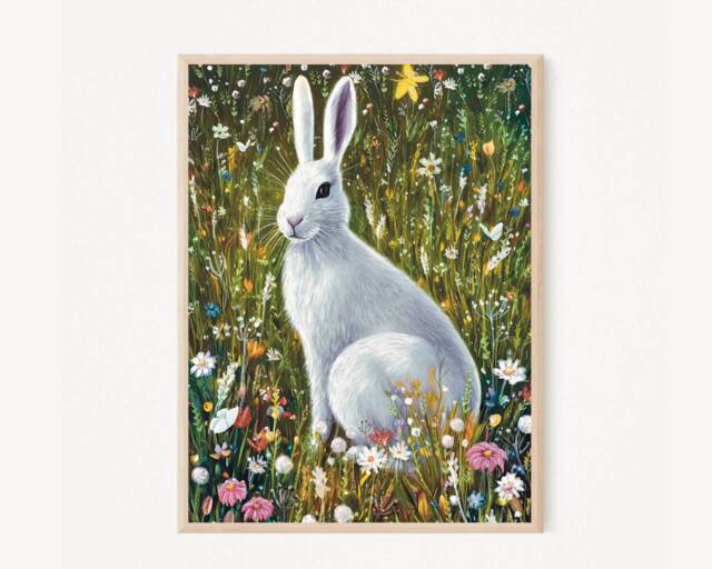 A3 A4 A5 Hare Art Print - Wall Art Home Decor Spring Floral Easter Gift For Her Flowers Illustration - image 1