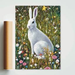A3 A4 A5 Hare Art Print - Wall Art Home Decor Spring Floral Easter Gift For Her Flowers Illustration - thumbnail 3