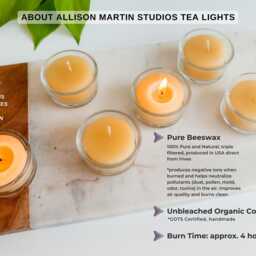 Set Of 6 Pure Beeswax Tea Light Candles in Glass Votives, Handmade Lights, Hand Poured Nontoxic Tabletop Decor, Cotton Wick - thumbnail 3