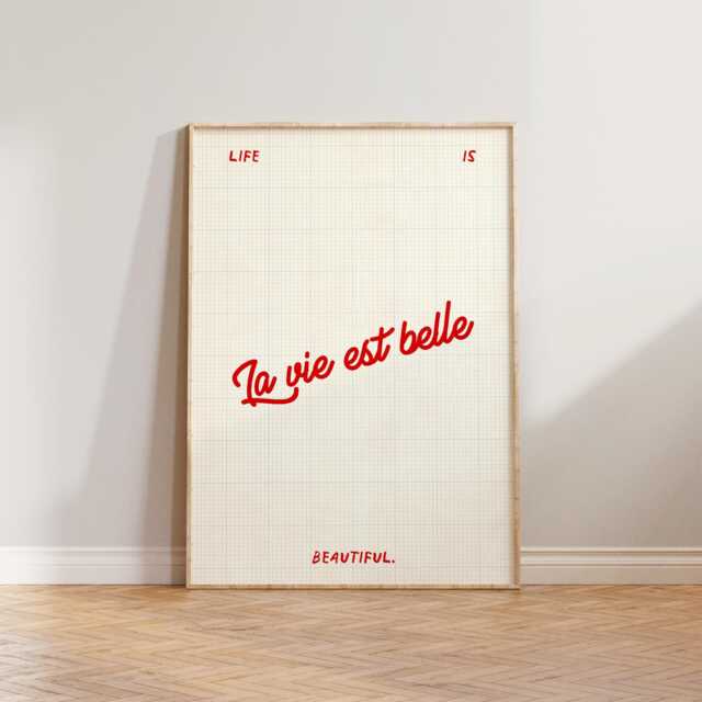 Retro Print, Mid Century Modern Wall Art, Living Room French Poster, Vintage La Vie Set Belle Life Is Beautiful Print - image 1
