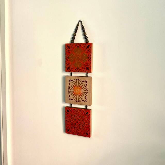 Vertical Wall Hanging, Hand Painted in Terracotta, Orange, Bronze & Brown - image 1