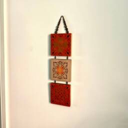 Vertical Wall Hanging, Hand Painted in Terracotta, Orange, Bronze & Brown