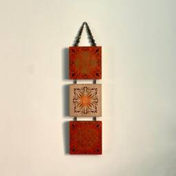 Vertical Wall Hanging, Hand Painted in Terracotta, Orange, Bronze & Brown - thumbnail 2