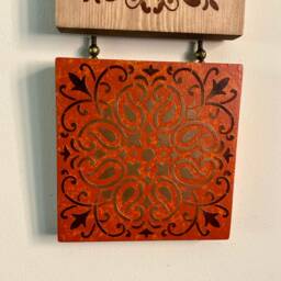 Vertical Wall Hanging, Hand Painted in Terracotta, Orange, Bronze & Brown - thumbnail 4