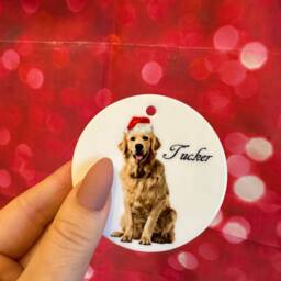 Golden Retriever Dog Christmas Ornament - Personalised Festive Bauble With Santa Hat & Name - thumbnail 4
