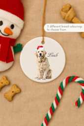 Golden Retriever Dog Christmas Ornament - Personalised Festive Bauble With Santa Hat & Name