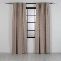 Fluffy Beige Curtain Panel Zig Zag Pom Chevron Drapes - thumbnail 2