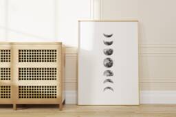 Moon Phases Print - Monochrome Black & White Bedroom Prints Decor Lunar Wall Art Chart Celestial La Lune - thumbnail 1