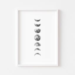 Moon Phases Print - Monochrome Black & White Bedroom Prints Decor Lunar Wall Art Chart Celestial La Lune - thumbnail 2