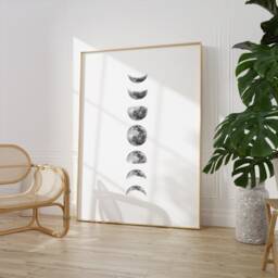 Moon Phases Print - Monochrome Black & White Bedroom Prints Decor Lunar Wall Art Chart Celestial La Lune - thumbnail 3