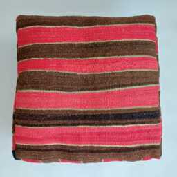 Handmade Moroccan Kilim Pouf, Multicoloured Floor Ottoman Cover, Authentic Berber Cushion, Vibrant Tribal Home Decor 60x60x20 cm - thumbnail 2